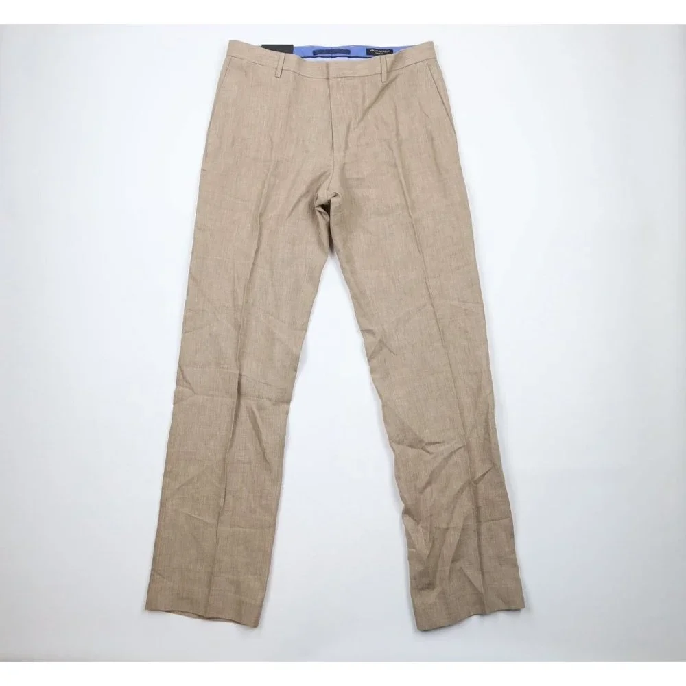 New Banana Republic Mens 34x36 Classic Fit Linen Wide Leg Chino Pants Beige